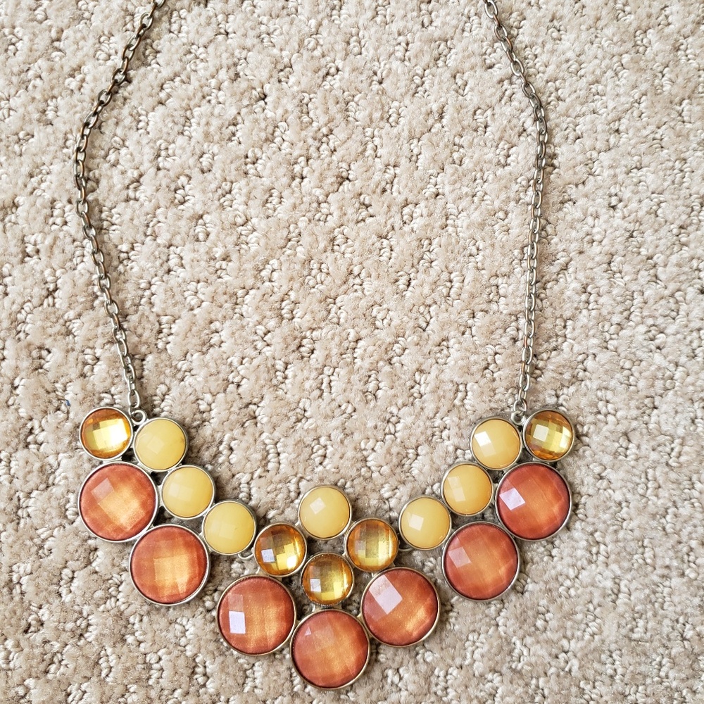 Coral crystal bib necklace